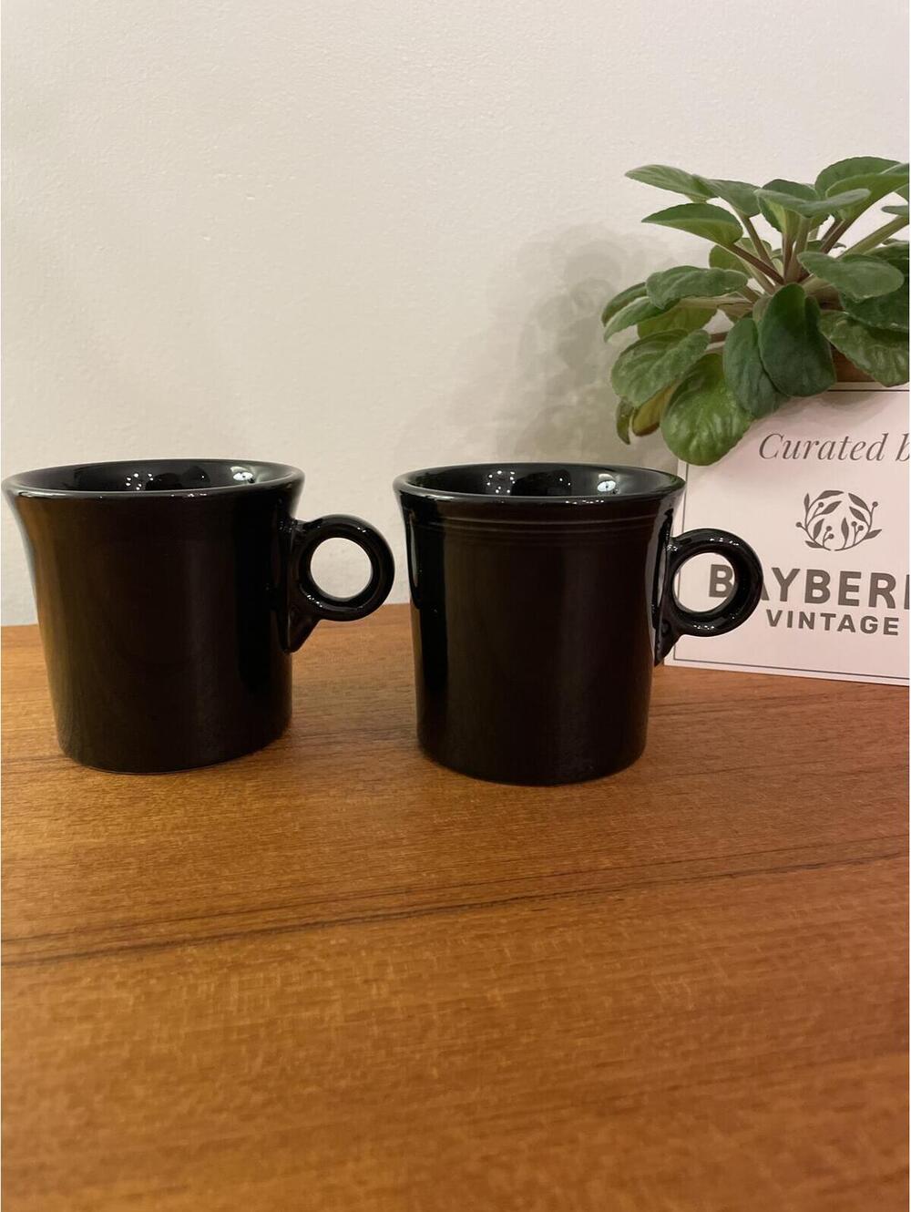 Vintage Fiesta Ring Mug Set Black HLC USA Ceramic Coffee Mugs Set of 2